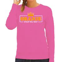 Koningsdag sweater voor dames - oranje staat mij niet - roze - oranje feestkleding