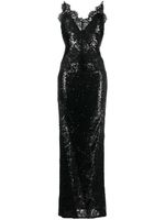 Philipp Plein robe longue brodée de sequins à détails de dentelle - Noir - thumbnail