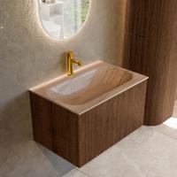 Badmeubel Mondiaz Kurve-Dlux | 70 cm | Meubelkleur Walnut | Wastafelkleur Saba | Solid surface | Wasbak midden spoelbak | 1 kraangat