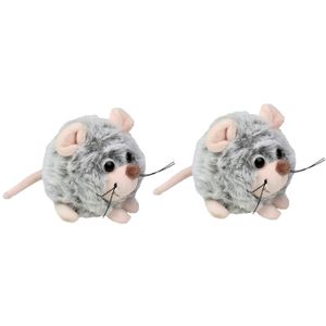 Inware pluche muis knuffeldier - 2x - grijs - lopend - 9 cm