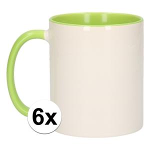 Koffiemok / thee beker - 6x - 300 ml - Wit/groen - Cadeau mokken - keramiek