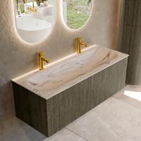 Badmeubel Mondiaz Kurve-Dlux | 120 cm | Meubelkleur Shadow | Wastafelkleur Nata | Solid surface | Wasbak midden spoelbak | 2 kraangaten