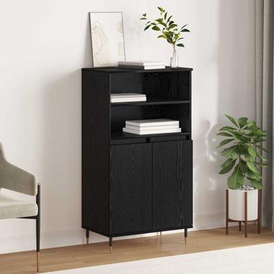 Highboard met plank met opslag met de deur Zwart 60 x 36 x 110 cm Bewerkt hout