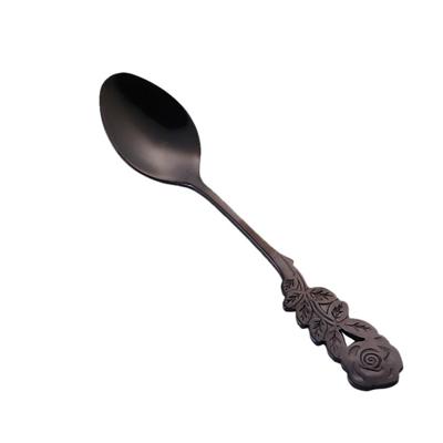 Kleine mini roestvrijstaal Rose Flower koffie lepel Strring lepel theelepel theelepel dessert lepel lange handvat servies (zwart goud)