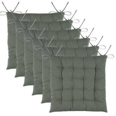 Stof Textile stoelkussens DUO - 6x - groen - 38 x 38 x 3.5 cm - touwtjes sluiting