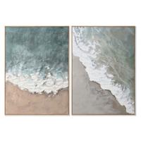 Schilderij Home ESPRIT Wit Beige Turkoois Abstract Strand 102,6 x 4,3 x 142,6 cm (2 Stuks)