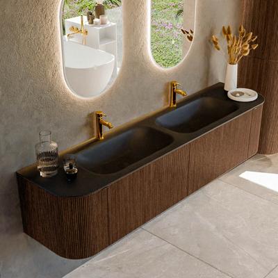 Badmeubel Mondiaz Kurve | 190 cm | Meubelkleur Walnut | Wastafelkleur Urban | Dubbele spoelbak | 2 kraangaten