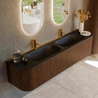 Badmeubel Mondiaz Kurve | 190 cm | Meubelkleur Walnut | Wastafelkleur Urban | Dubbele spoelbak | 2 kraangaten