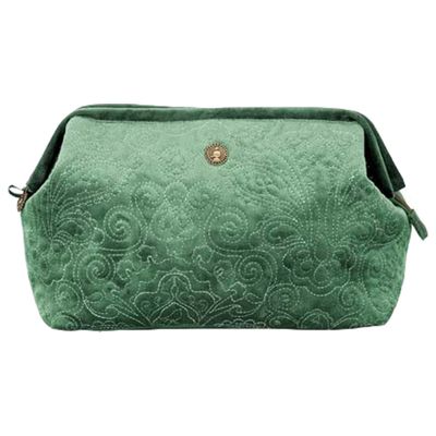 Cosmetic Purse Extra Large Velvet Quilted Green