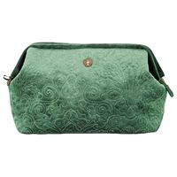 Cosmetic Purse Extra Large Velvet Quilted Green