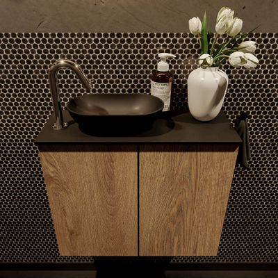 Mondiaz Fowy toiletmeubel 60cm washed oak met blad en waskom urban links 1 kraangat