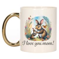 Cadeau koffie/thee mok mama - gouden oor - I love you - konijntjes - 300 ml - Moederdag Cadeau koffie/thee mok mama - gouden oor - I love you - konijntjes - 300 ml - Moederdag