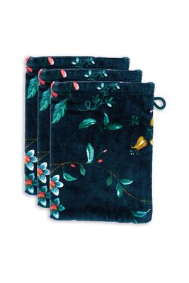 Pip Studio Washandje Set/3 Les Fleurs Donkerblauw 16x22 cm