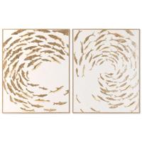 Schilderij Home ESPRIT Wit Gouden Spiralen Mediterrane 82,5 X 3 X 102,5 CM (2 Stuks)