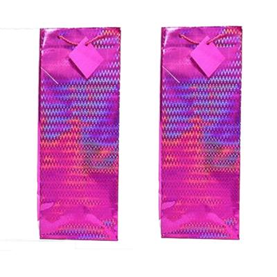 Flessen kado verpakking - 2x - metallic roze - 33 x 10 cm - Wijnfles/champagne fles inpakken