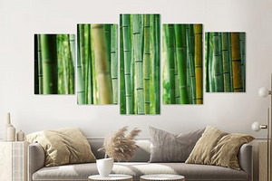 Karo-art Schilderij - Bamboe, 5 luik, 200x100cm, wanddecoratie, premium print