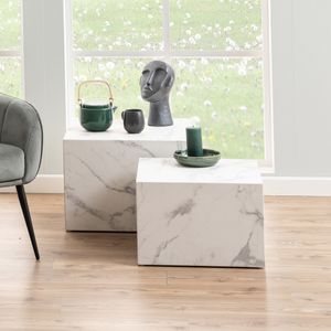 Bendt Salontafel 'Flavian' Set van 2 stuks, Marmerlook, kleur Wit