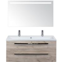 Seville Badmeubelset 120 cm - 2 Laden Craft Oak - Wastafel Djazz Enkel 2 Kraangaten met Sence Spiegel