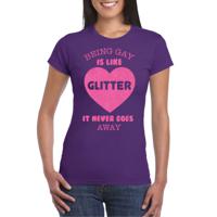 Gay Pride T-shirt voor dames - being gay is like glitter - paars/roze - glitters - LHBTI 2XL  -