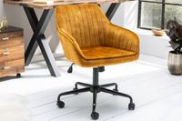 In hoogte verstelbare bureaustoel TURIN mosterdgeel fluweel met armleuning draaistoel - 40306 - thumbnail