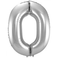 Folie ballon van cijfer 0 in het zilver 86 cm   -