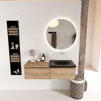 MONDIAZ BUKLA 120cm badmeubel met module 60 kleur Washed Oak met 2 lades. Wastafel CLOUD rechts 0 kraangaten kleur Urban.