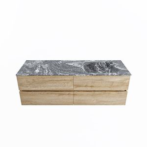 MONDIAZ VICA-DLUX 150cm badmeubel onderkast Washed Oak 4 lades. Inbouw wastafel CLOUD rechts zonder kraangat, kleur Lava.