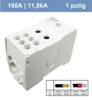 Verdeelblok 1polig 160A (1x in, 6x uit) 1x70mm² in 6x 2.5 tot 16mm² uit SEP