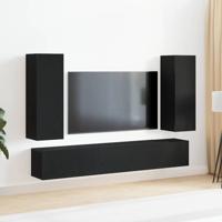 5-delige wandgemonteerde tv-kast set in zwart eiken