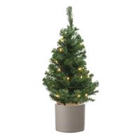 Bellatio Decorations Volle kunst kerstboom - 75 cm - 35 warm witte LEDs - inclusief taupe bloempot -