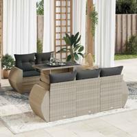 6-delige Loungeset met kussens poly rattan lichtgrijs