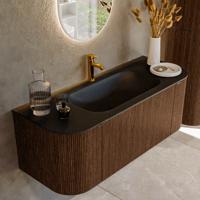 Badmeubel Mondiaz Kurve | 120 cm | Meubelkleur Walnut | Wastafelkleur Urban | Midden spoelbak | 1 kraangat Badmeubel Mondiaz Kurve | 120 cm | Meubelkleur Walnut | Wastafelkleur Urban | Midden spoelbak | 1 kraangat