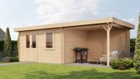Lugarde Select Blokhut met overkapping Elst 400x300cm + 300cm - Onbehandeld- Plat dak- - Lugarde Select Lugarde Select Blokhut met overkapping Elst 400x300cm + 300cm - Onbehandeld- Plat dak- - Lugarde Select
