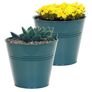 Plantenpot/bloempot Bob - 2x - rond - zink - zeegroen - D15 X H13 cm