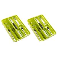 2x stuks bestekbakken/bestekhouders 2 lagen lime groen L40 x B30 x H7 cm