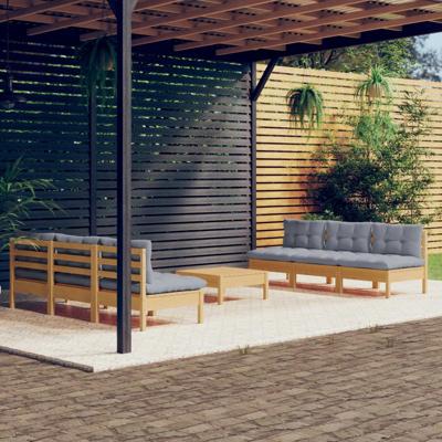 7-delige Loungeset met grijze kussens grenenhout