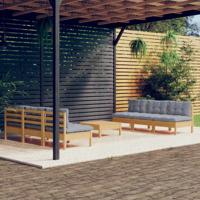 7-delige Loungeset met grijze kussens grenenhout