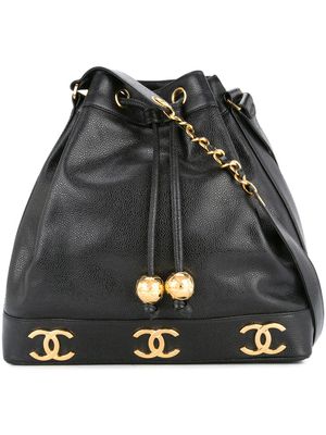 CHANEL Pre-Owned 1994-1996 logos drawstring shoulder bag - Noir