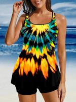 Casual Abstract Printing Scoop Neck Swim Dress - thumbnail
