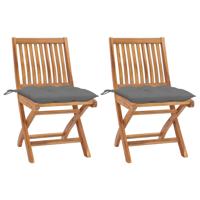Tuinstoelen 2 st met grijze kussens massief teakhout