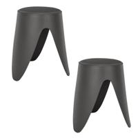 Stapelbaar zit krukje Gala - 2x - kunststof - antraciet - D30 x H46 cm - stoelen