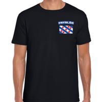 Friesland thema t-shirt - met vlag op borst - zwart - voor heren - landen shirt - supporters