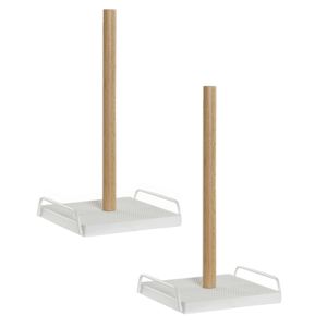 2x stuks keukenrol houders hout wit 16 x 30 cm