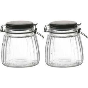 Weckpot/inmaakpot - 2x - 1L - glas - met beugelsluiting - mat zwarte deksel