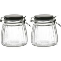 Weckpot/inmaakpot - 2x - 1L - glas - met beugelsluiting - mat zwarte deksel