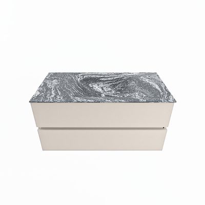 MONDIAZ VICA-DLUX 100cm badmeubel onderkast Linen 2 lades. Inbouw wastafel CLOUD midden zonder kraangat, kleur Lava.