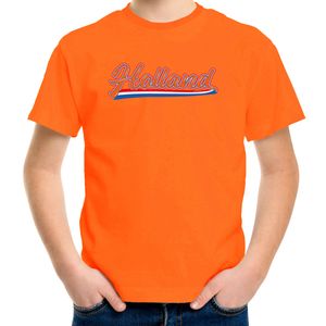Oranje t-shirt Holland / Nederland supporter Holland met Nederlandse wimpel EK/ WK voor kinderen
