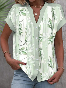 Cotton Casual Floral V Neck Blouse