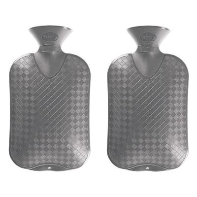 Warmwater kruik - 2x - grijs - geribbeld - 2 liter - bedkruik