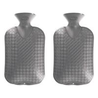 Warmwater kruik - 2x - grijs - geribbeld - 2 liter - bedkruik Warmwater kruik - 2x - grijs - geribbeld - 2 liter - bedkruik